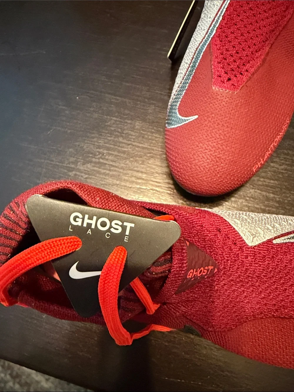 Nike Kids Maroon and Orange Soccer Sneakers with Silver Swoosh